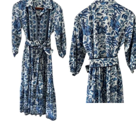 JAIPUR MORNI MAXI FLORAL WRAP Block print dress‎ LARGE NWT. - Picture 2 of 3